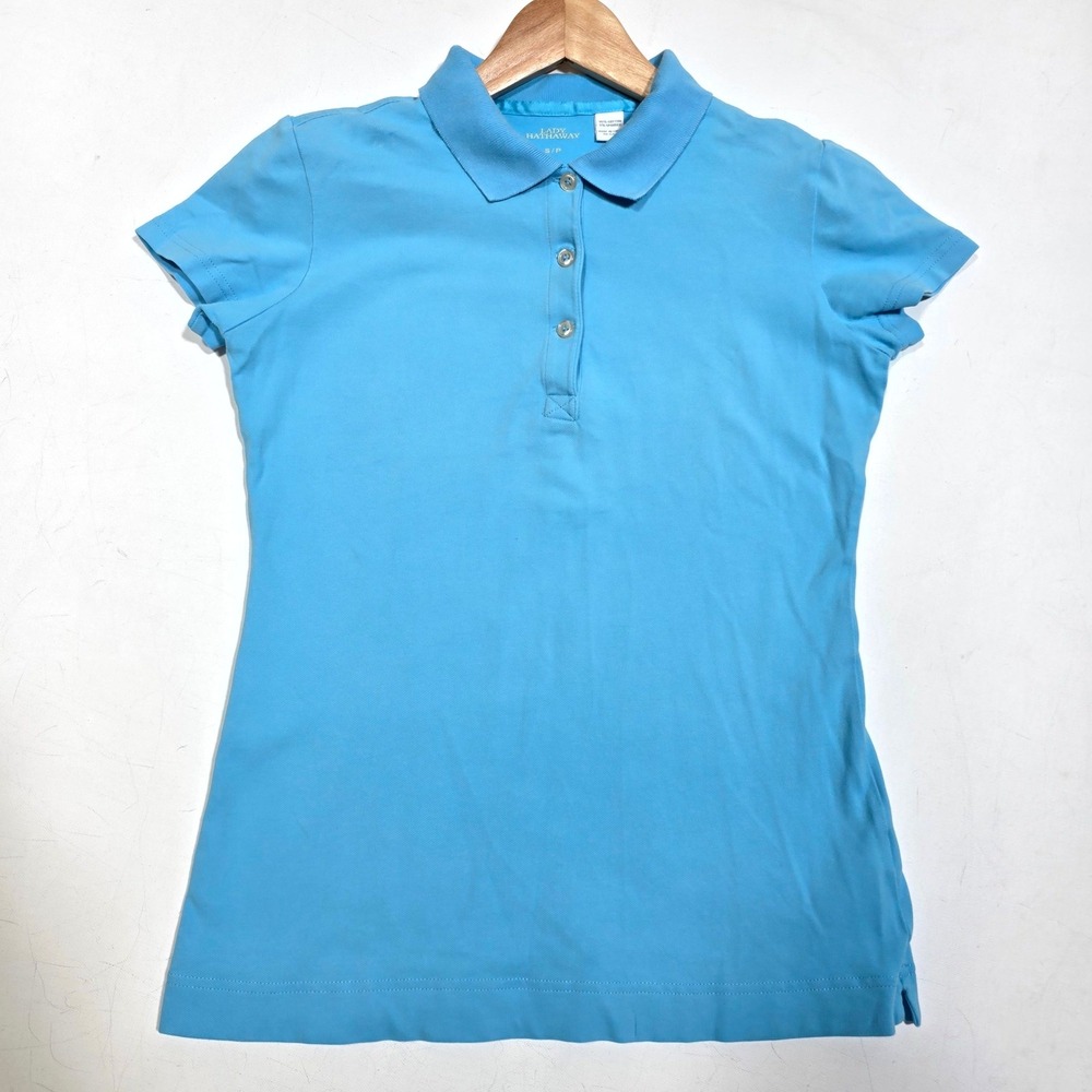 Lady Hathaway Polo Shirt Womens Small Blue Short Sleeve Pique Knit Stretch Top